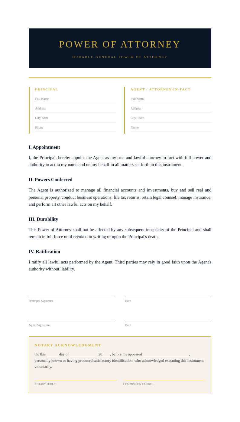 Midnight Luxury Power of Attorney